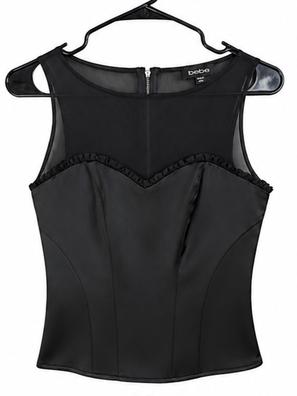 Vintage Bebe Y2K Black Mesh Corset Top Satin Bustier Sheer Coquette Top Small - Picture 2 of 7